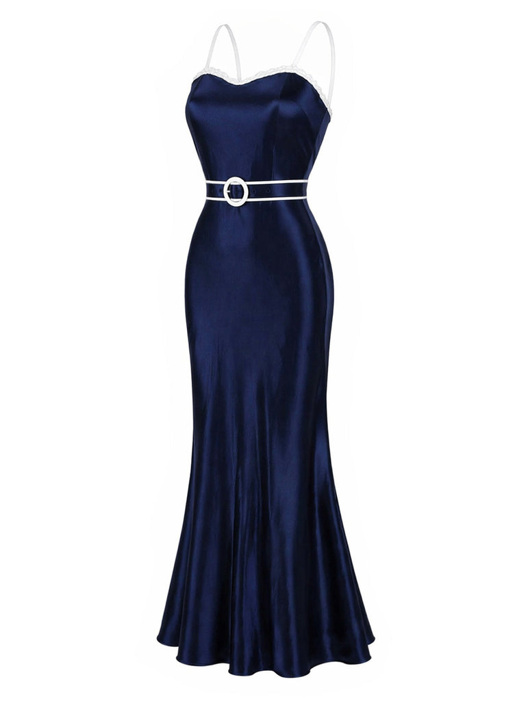 Blaues 30er Slipkleid mit maritimem Besatz