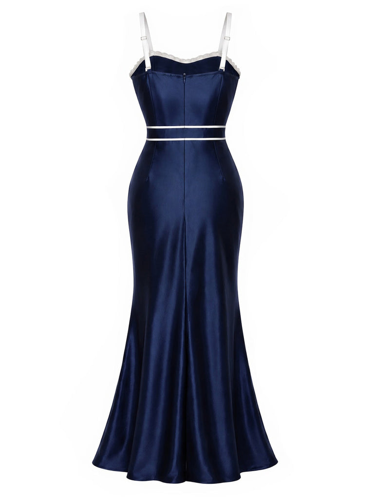 Blaues 30er Slipkleid mit maritimem Besatz