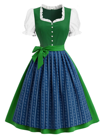 Grün-Blaues 50er Dirndl Set mit Puffärmeln