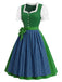 Grün-Blaues 50er Dirndl Set mit Puffärmeln
