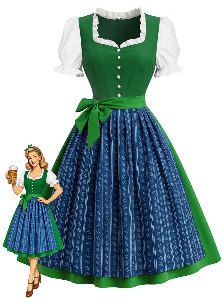 Grün-Blaues 50er Dirndl Set mit Puffärmeln