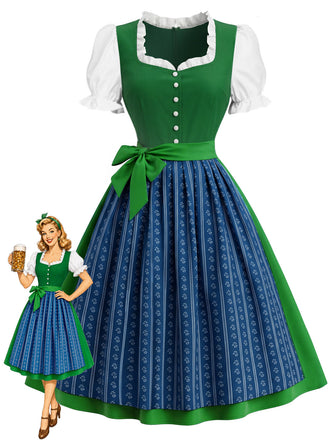 Grün-Blaues 50er Dirndl Set mit Puffärmeln