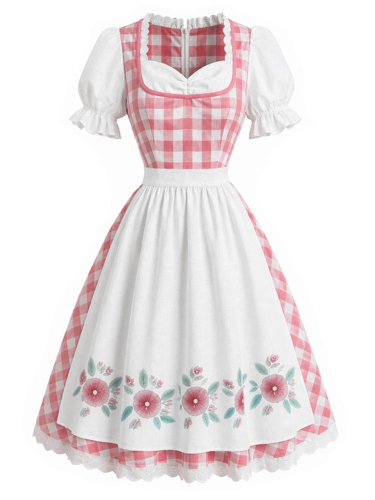 Rosa 50er Kleid mit Schürze und Karo
