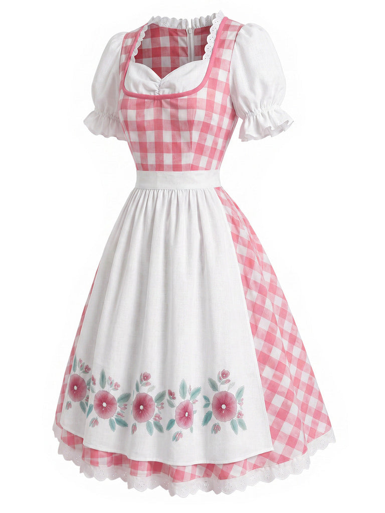 Rosa 50er Kleid mit Schürze und Karo