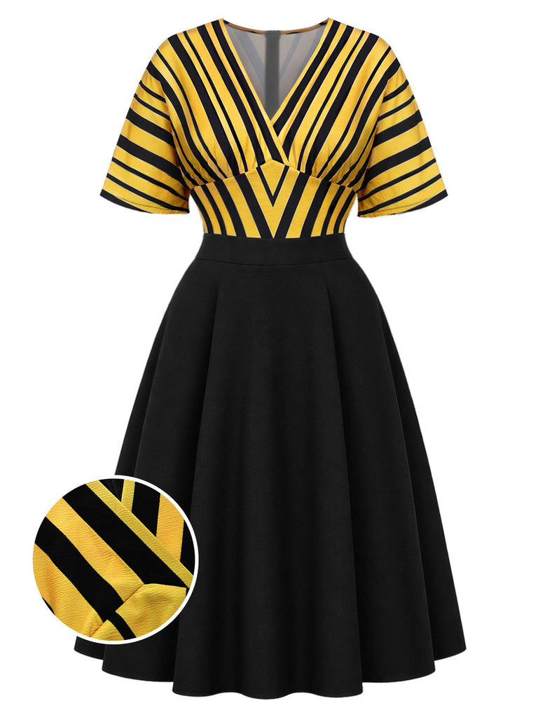 Goldenes 50er Kleid mit Streifen
