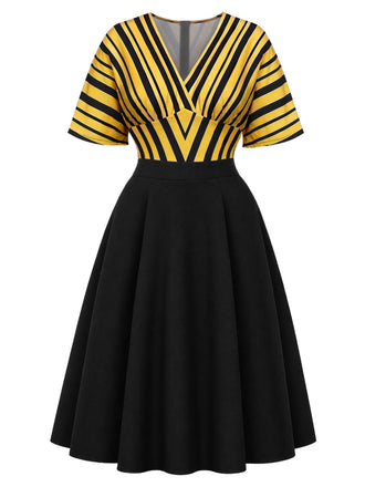 Goldenes 50er Kleid mit Streifen