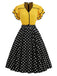 Gelbes & Schwarzes 50er Kleid mit Polka-Dots und Rüschen