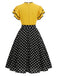 Gelbes & Schwarzes 50er Kleid mit Polka-Dots und Rüschen