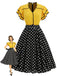 Gelbes & Schwarzes 50er Kleid mit Polka-Dots und Rüschen