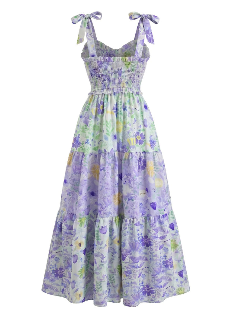 30er Maxikleid mit Blumen und Bindeträgern
