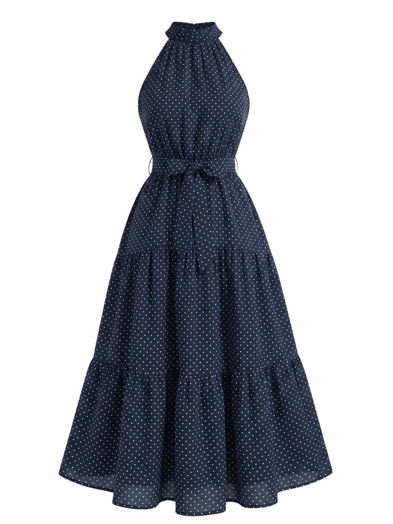 30er Midikleid mit Polka-Dots und Neckholder