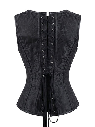 Schwarzes 70er Ärmelloses Jacquard-Top mit Bindung