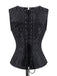 Schwarzes 70er Ärmelloses Jacquard-Top mit Bindung