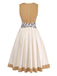 Leoparden-Printes & Khaki 50er Kleid mit Eckiger Ausschnitt