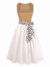 Khaki 50er Oktoberfest-Dirndl mit Karree-Ausschnitt und Leopardschürze