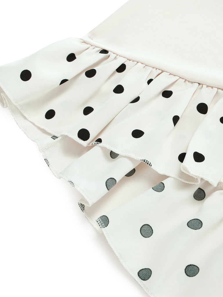 Cremefarbenes 60er Kleid mit One-Shoulder und Polka-Dots