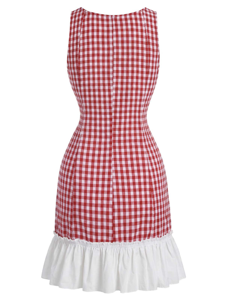 Rotes 60er Minikleid mit Eckiger Ausschnitt und Rüschen