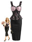 [Vorverkauf] Schwarzes 60er Kleid mit Blumen-Bustier-Optik und Schmucksteinen