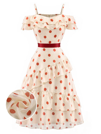 Creme-Rotes 60er Teekleid mit Polka-Dots