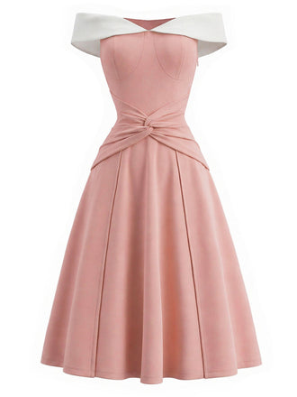 Rosa 50er schulterfreies Swingkleid mit Schleife und Taille