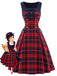 50er Tartankleid mit Schleife und eckigem Ausschnitt