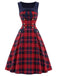 50er Tartankleid mit Schleife und eckigem Ausschnitt