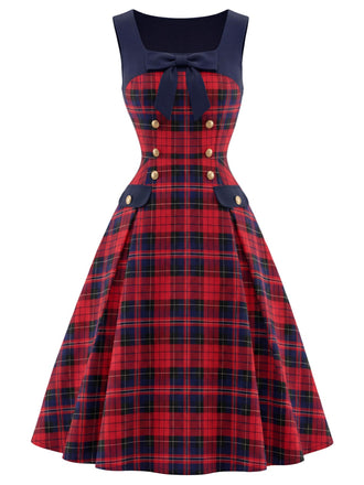 [Vorverkauf] 50er Tartankleid mit Schleife und eckigem Ausschnitt