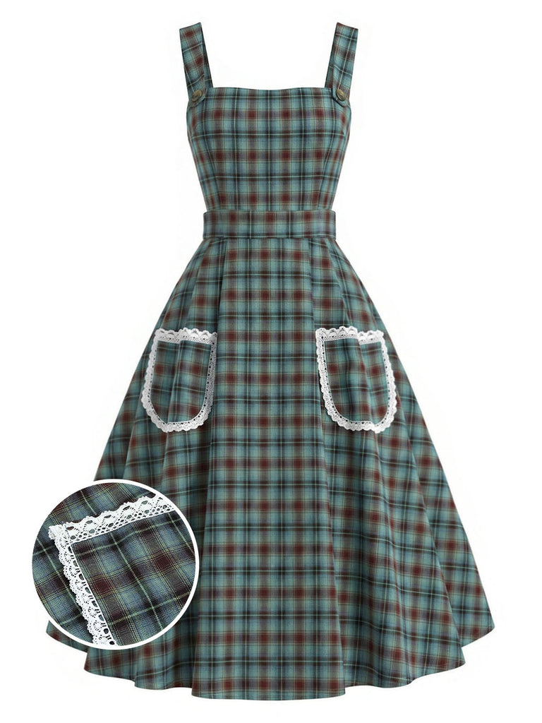 Grünes 50er Kleid mit Karo und Spitze