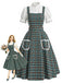 Weißes & Grünes 50er Kleid mit Karo und Spitze