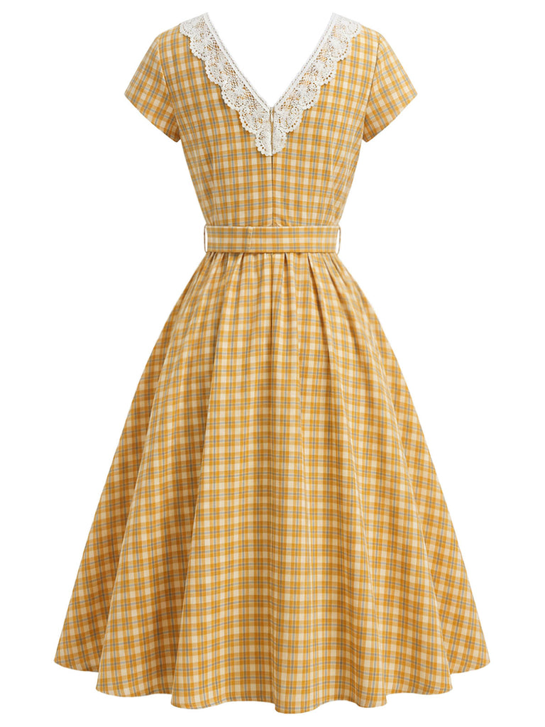 40er Kleid mit V-Ausschnitt und Karo