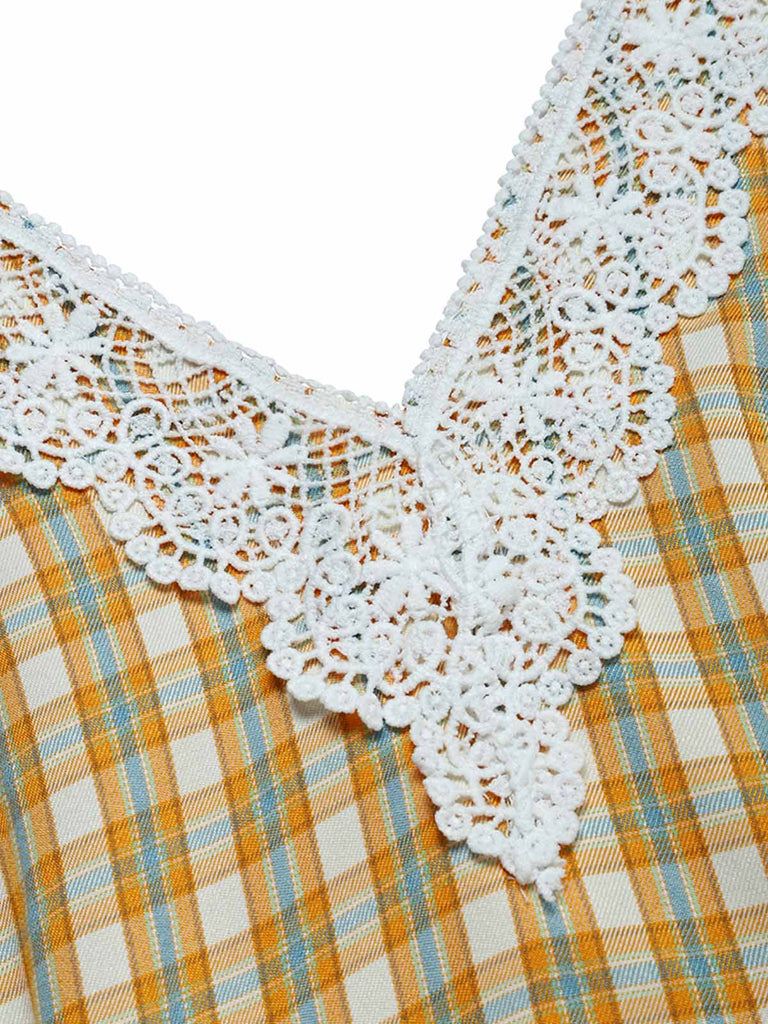 40er Kleid mit V-Ausschnitt und Karo