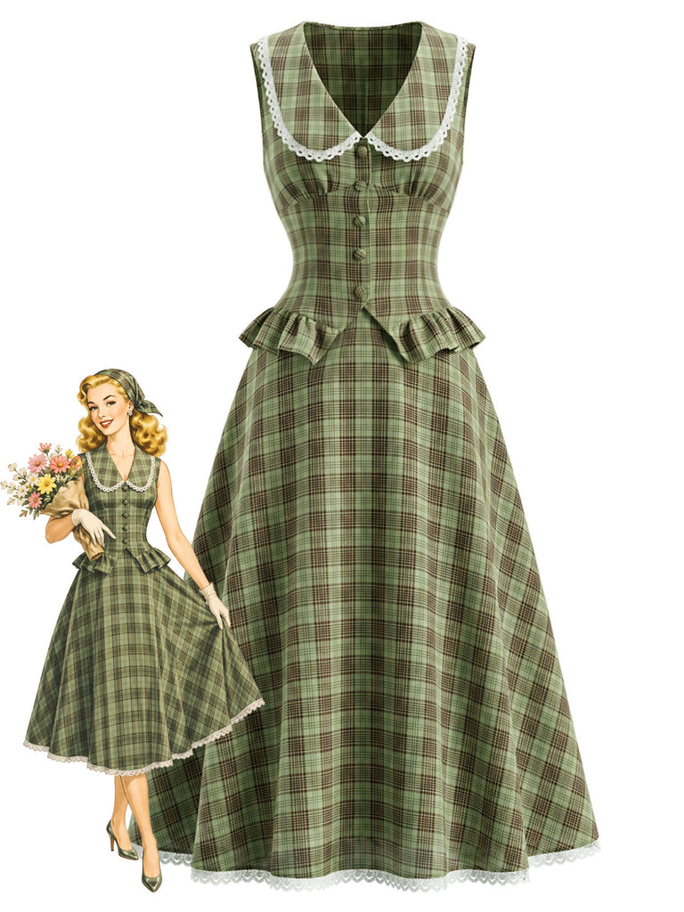 Grüner 40er Rock mit Peter-Pan-Kragen und Rüschen