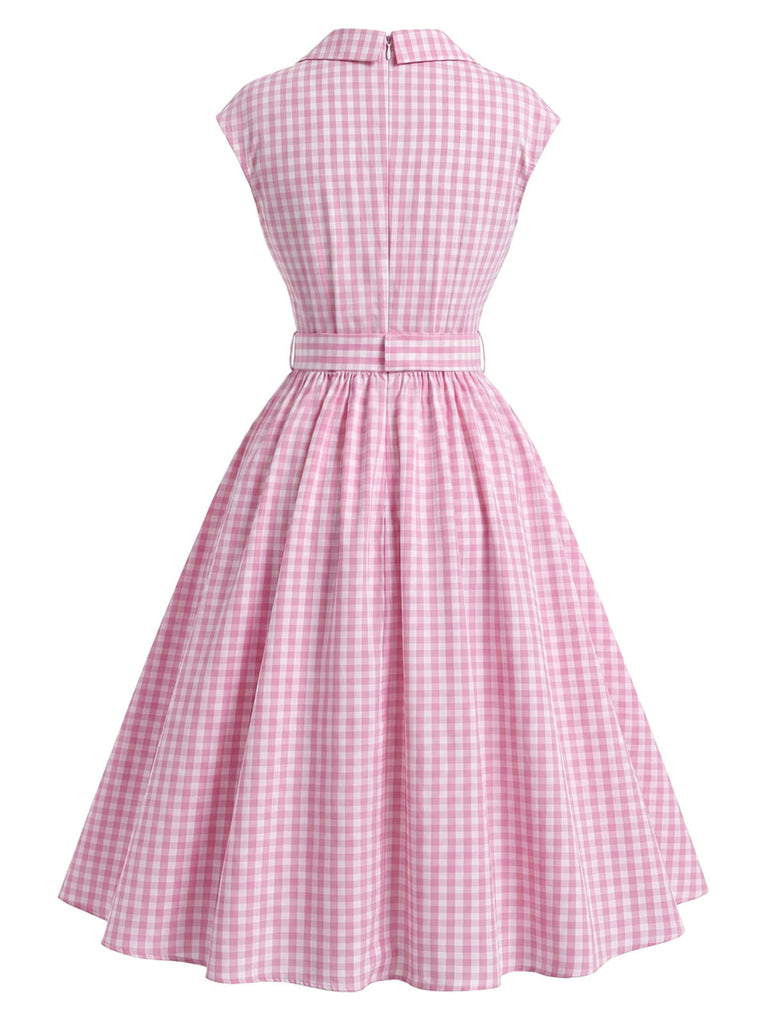 Rosa 40er Swingkleid mit V-Ausschnitt und Gingham