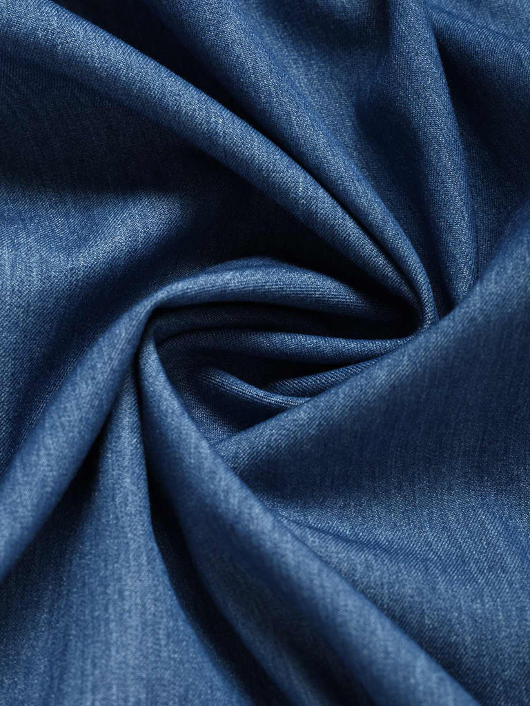 Blaues 60er Jeans-Kleid mit Patchwork und Spitze