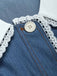 Blaues 60er Jeans-Kleid mit Patchwork und Spitze