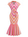 Orange-Rosa 60er Midikleid mit Chevron-Streifen