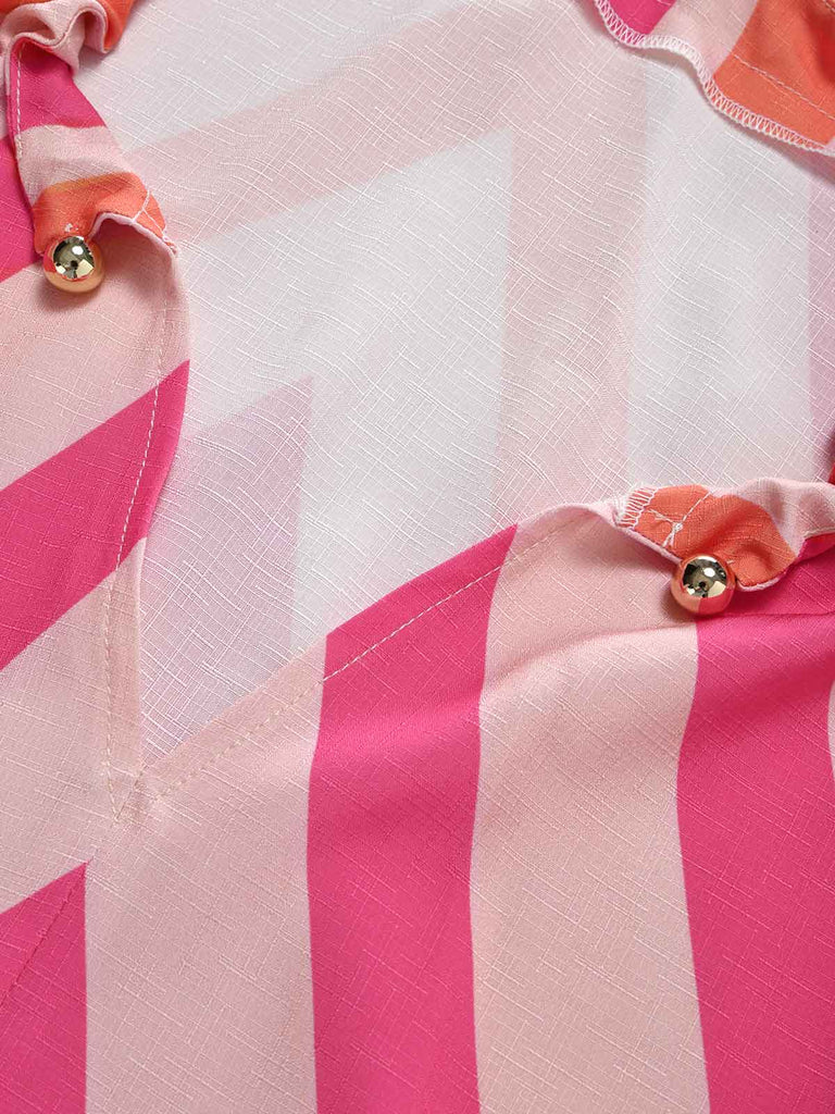 Orange-Rosa 60er Midikleid mit Chevron-Streifen