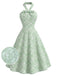 Grünes & Mintgrünes 40er Baumwoll-Swingkleid mit Neckholder und Blumen