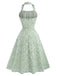 Grünes & Mintgrünes 40er Baumwoll-Swingkleid mit Neckholder und Blumen
