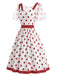Weißes & Rotes 50er Netz-Kleid mit Polka-Dots
