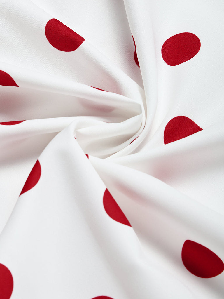 Weißes & Rotes 50er Netz-Kleid mit Polka-Dots