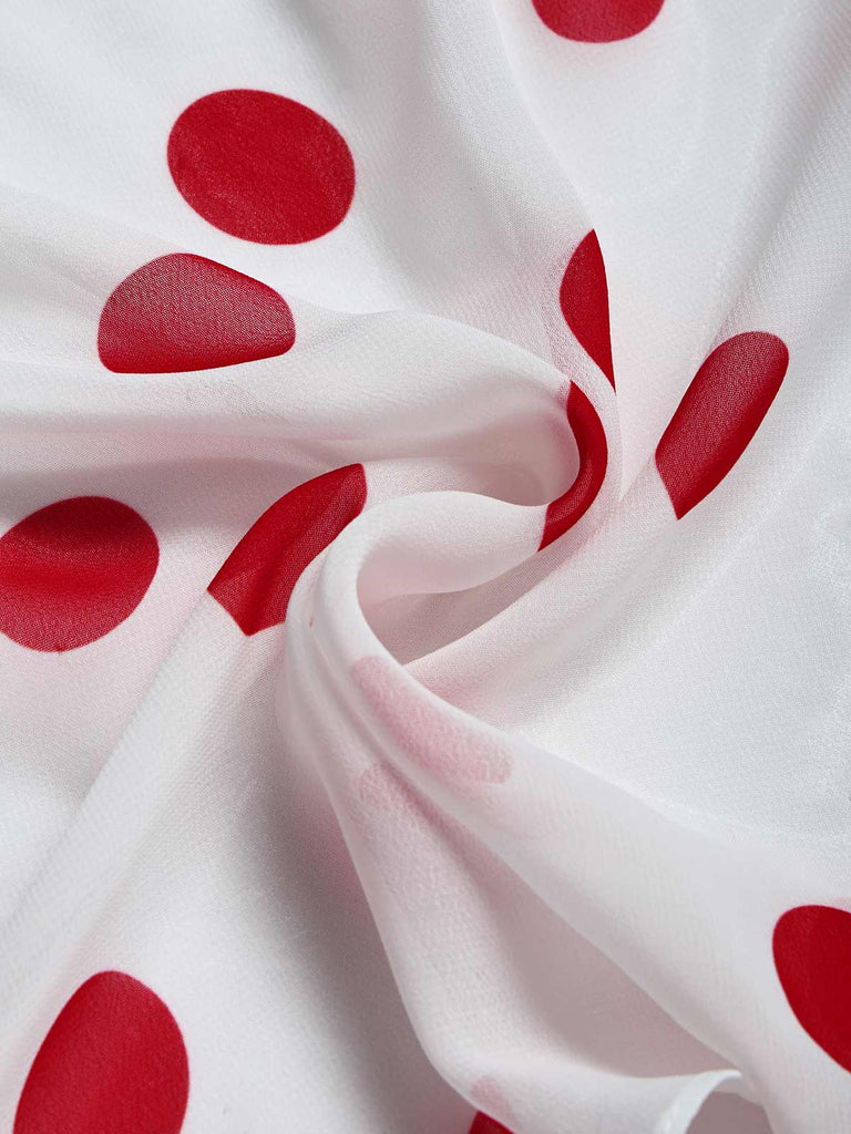 Weißes & Rotes 50er Netz-Kleid mit Polka-Dots