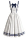 Weißes 50er Kleid mit Eckiger Ausschnitt und Schleife