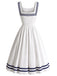 Weißes 50er Kleid mit Eckiger Ausschnitt und Schleife