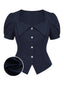 [Vorverkauf] Dunkelblaue 50er Bluse mit Puffärmeln und Revers