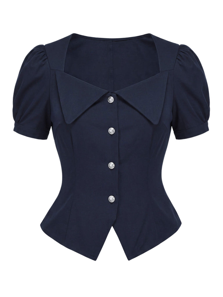 Blaues 50er Set mit Bluse und Streifenrock