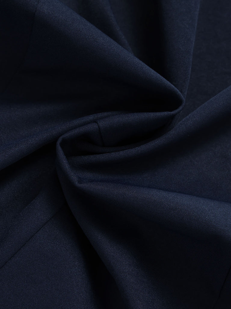 Blaue 50er Bluse mit Kurzarm und Reverskragen