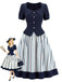 Blaues 50er Set mit Bluse und Streifenrock