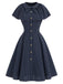 Tiefblaues 50er Kleid mit Nadelstreifen und Capelet
