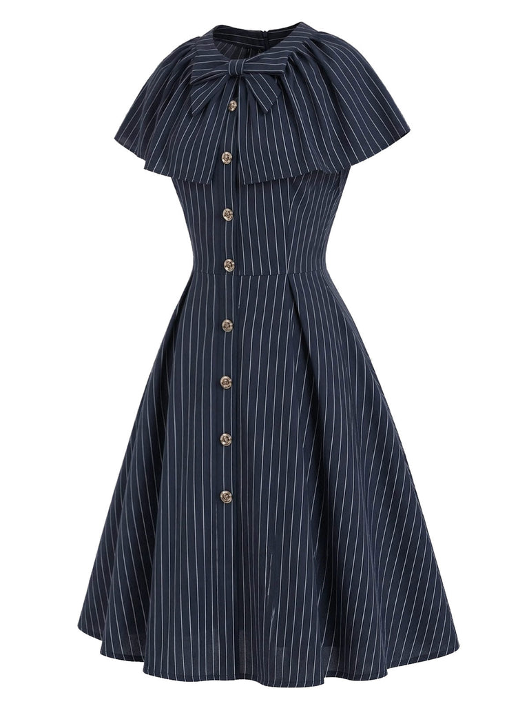 Tiefblaues 50er Kleid mit Nadelstreifen und Capelet